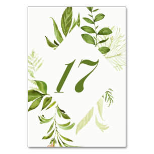 Numéro De Table Watercolor Wild Green Foliage Table Numéro 17 Cart