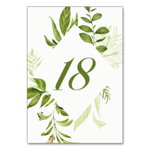 Numéro De Table Watercolor Wild Green Foliage Tableau Numéro 18 Ca