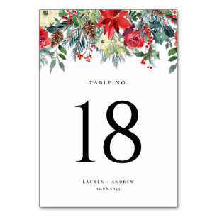 Numéro De Table Watercolor Winter Blooms Garland Mariage botanique