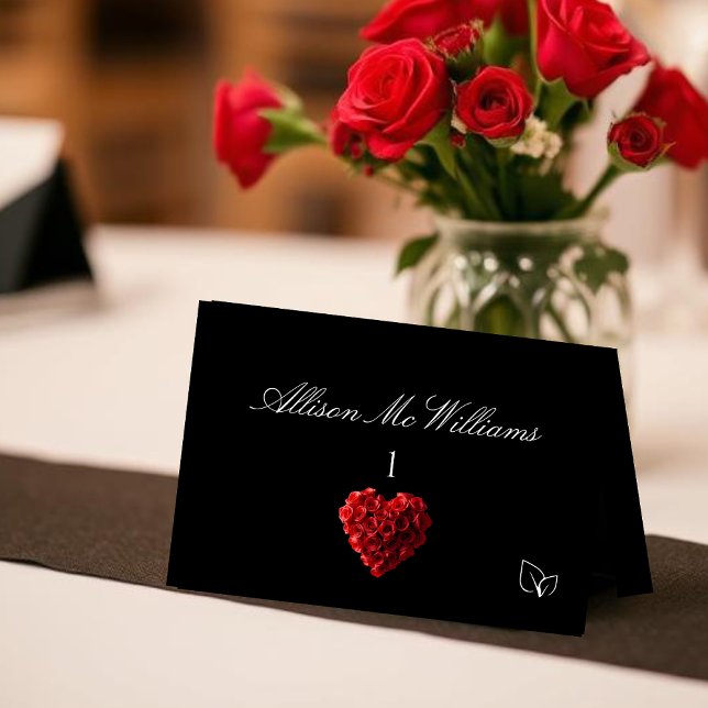 Numéro De Table Wedding Place Cards Vegan Icon-Red Roses (Wedding Place Cards Vegetarian Icon-Red Roses)