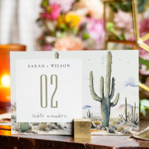Numéro De Table Western Boho Cactus Mariage du paysage du désert
