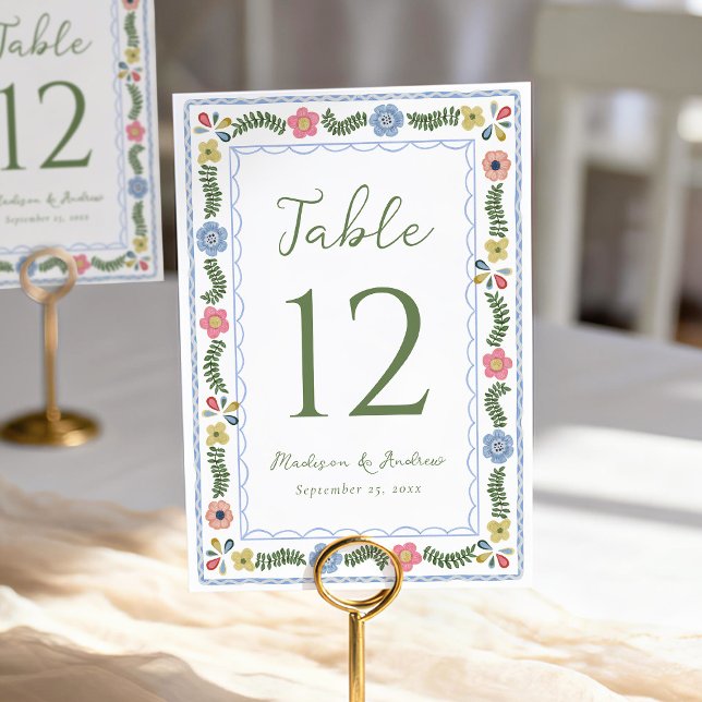 Numéro De Table Whimsical Folk Art Floral Wedding (Créateur téléchargé)