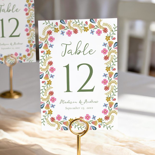 Numéro De Table Whimsical Folk Art Floral Wedding (Créateur téléchargé)
