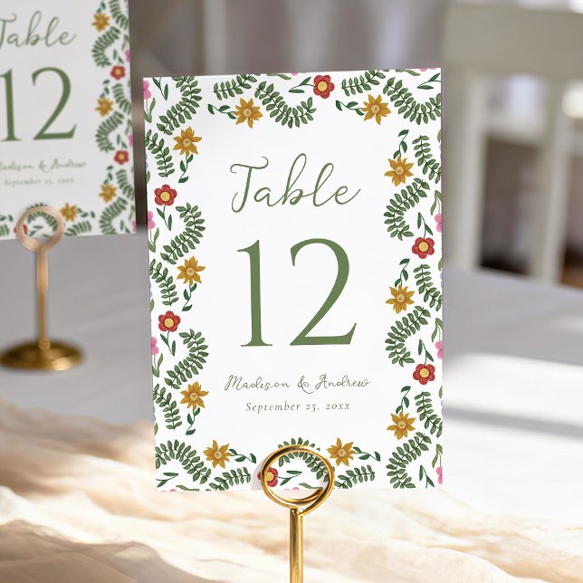 Numéro De Table Whimsical Folk Art Floral Wedding (Créateur téléchargé)