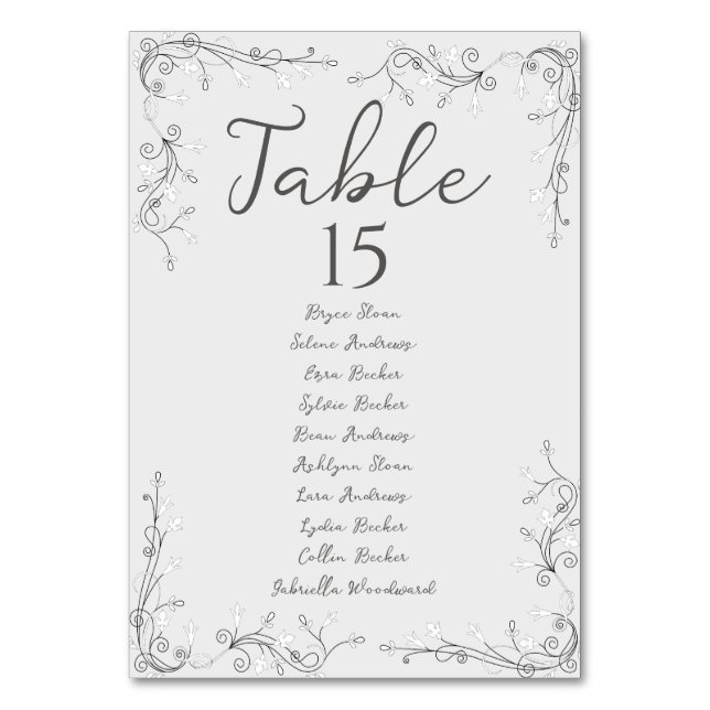 Numéro De Table Whimsical Hand Drawn Script Wedding Seating Plan (Dos)