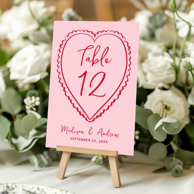 Numéro De Table Whimsical Pink and Red Heart Wedding (Créateur téléchargé)
