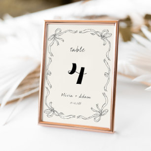 Numéro De Table Whimsical Quirky Retro Mariage main tiré Bow