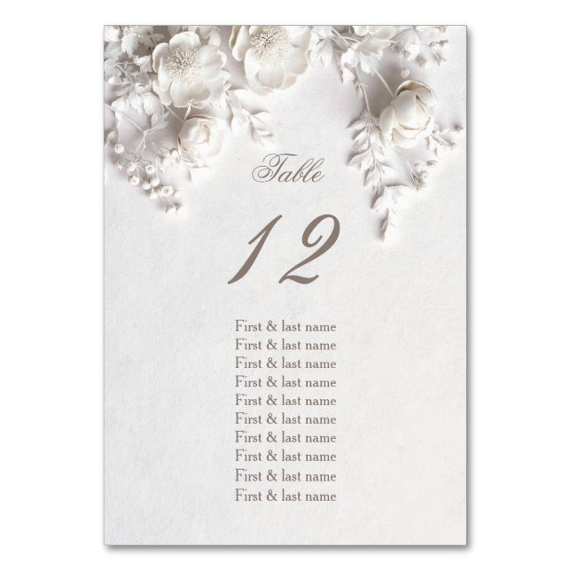Numéro De Table White 3D Roses Wedding Guest Names  (Par défaut)