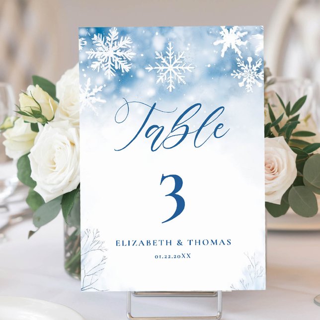 Numéro De Table Winter Falling Forêt de Neige Rustique Elégant Mar (winter wedding table number card frozen wonderland rustic woodland forest elegant modern)