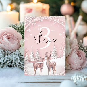 Numéro De Table Winter Wonderland Pink and Deer Birday