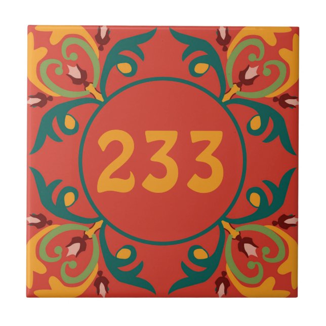 🧡 💚 Numéro personnalisé Carreaux orientaux, Azul (Devant)
