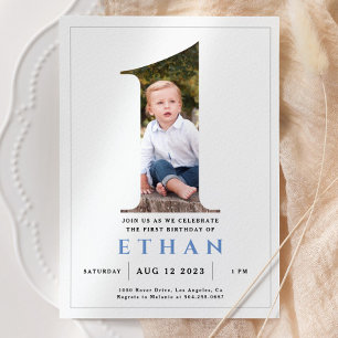 Numéro photo minimaliste 1 Invitation d'anniversai