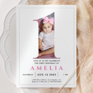 Numéro photo minimaliste 1 Invitation d'anniversai