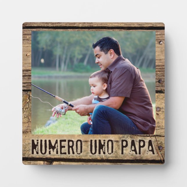 NUMERO UNO PAPA Rustic Wood Father Dad Photo Plaque (Front)