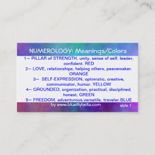 Numerology Meanings/Colours Chart Business Card