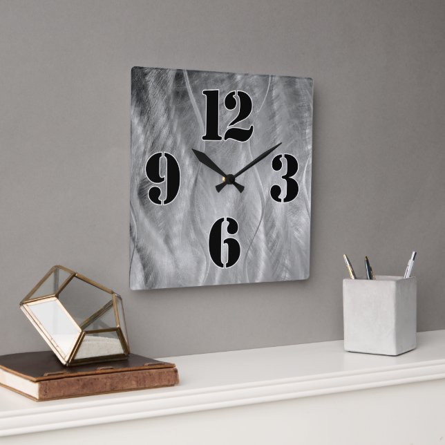 Numéros De Grande Horloge Sur Métal Gris Abstrait (Bureau)