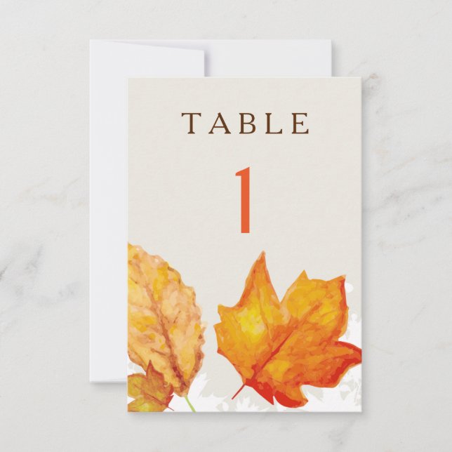 Numéros de table aquarelle de feuilles d'automne (Devant)