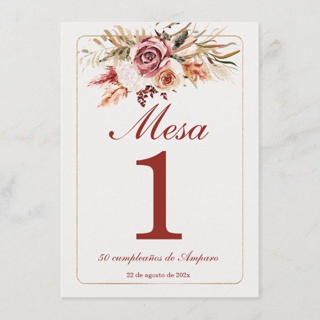 Numéros de Table Bohème Espagnol (Devant)