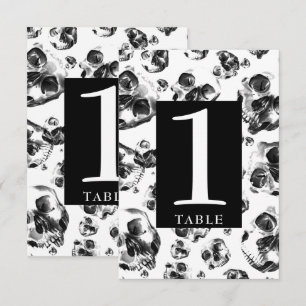 Numéros de table crâne squelette noir et blanc