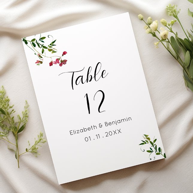 Numéros de table de fleurs rose rouge vert botaniq (Simple botanic pink red green flower Table Numbers)