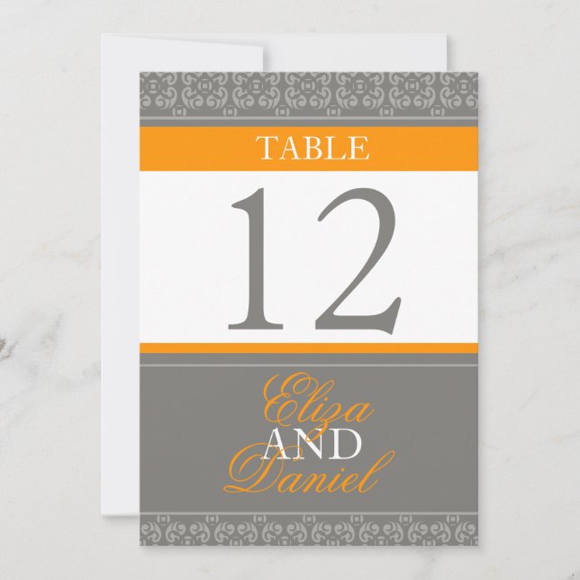 Numéros de table de mariage à bandes grises et ora (Devant)