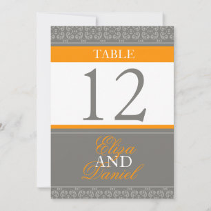 Numéros de table de mariage à bandes grises et ora