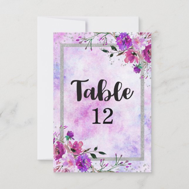 Numéros de table de mariage à cadre floral et arge (Devant)