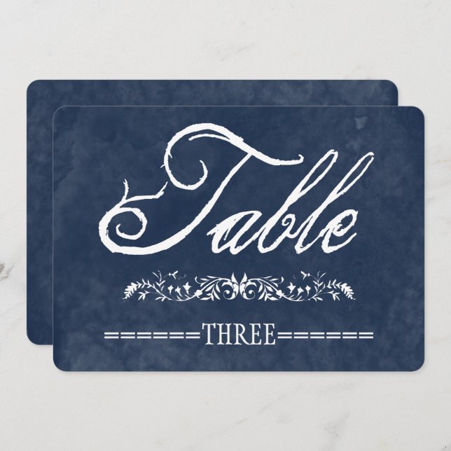 Numéros de table de mariage à l'aquarelle bleue (Devant / Derrière)