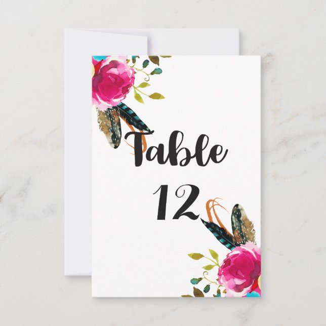 Numéros de table de mariage à l'aquarelle florale  (Devant)