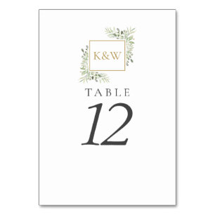 Numéros de table de mariage à monogramme doré et v
