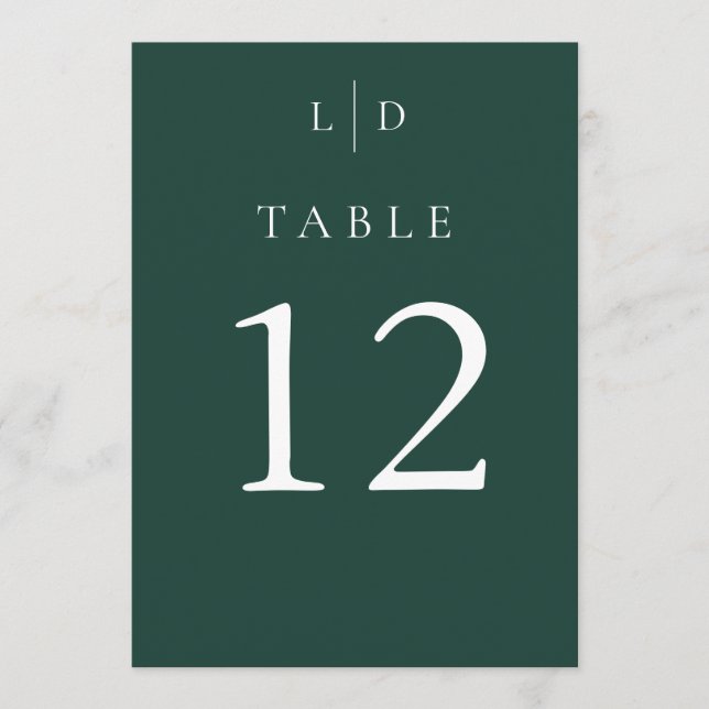 Numéros de table de mariage à monogramme vert émer (Devant)
