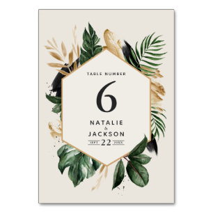 Numéros de table de mariage abstraits tropicaux mo