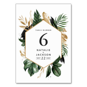 Numéros de table de mariage abstraits tropicaux mo