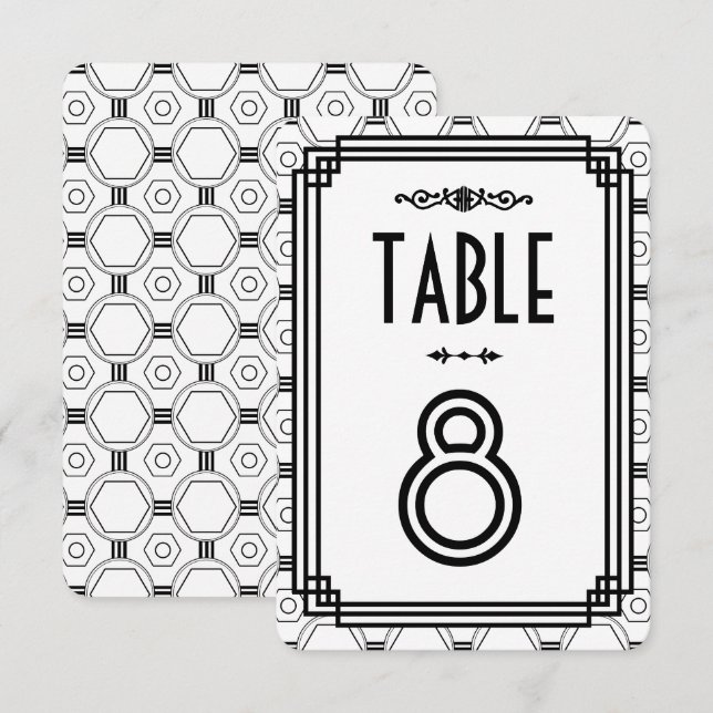 Numéros de table de mariage Art Déco blanc et noir (Devant / Derrière)