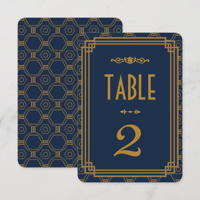 Numéros de table de mariage Art déco bleu (Devant / Derrière)