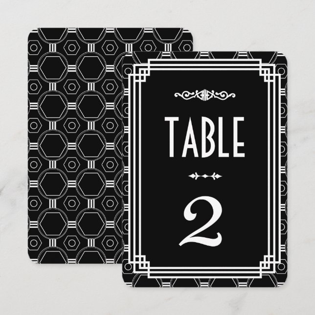 Numéros de table de mariage Art déco noir et blanc (Devant / Derrière)