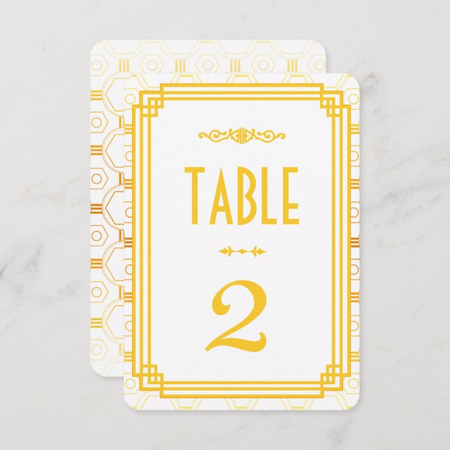 Numéros de table de mariage Art Déco or (Devant / Derrière)