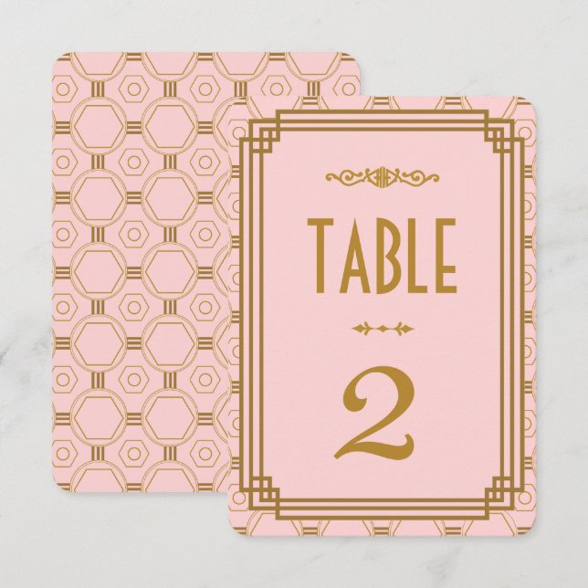 Numéros de table de mariage Art déco rose (Devant / Derrière)