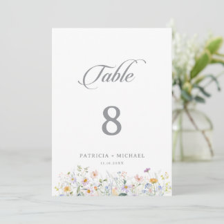 Numéros de table de mariage aux fleurs sauvages de