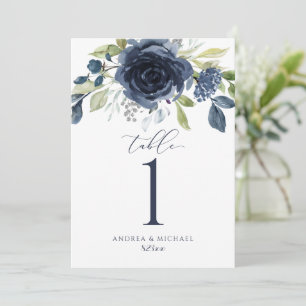 Numéros de table de mariage bleu marine floral aqu