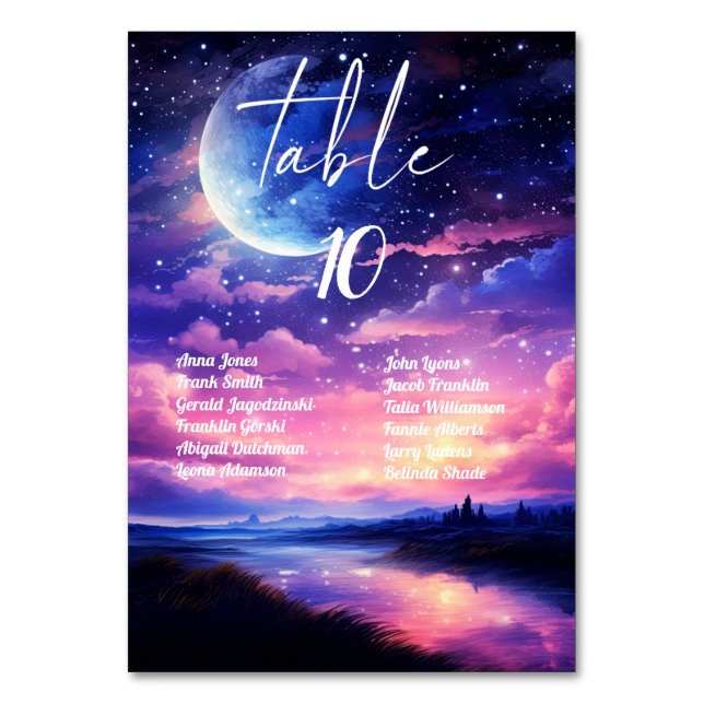 Numéros de table de Mariage céleste avec des noms  (Par défaut)