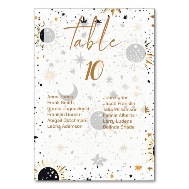 Numéros de table de Mariage céleste avec des noms  (Par défaut)