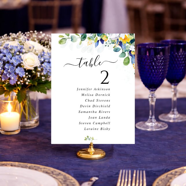 Numéros de table de mariage élégants jaune bleu po (Créateur téléchargé)