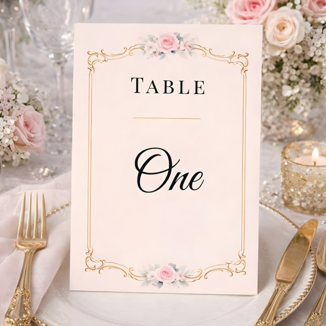 Numéros de table de mariage élégants Rococo (Table number card for rococo collection mockup)