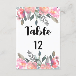 Numéros de table de mariage floraux de pivoine