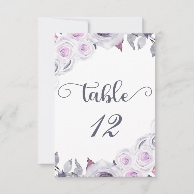 Numéros de table de mariage floraux lavande et gri (Devant)