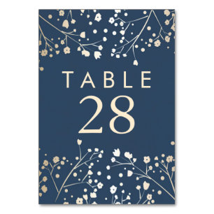 Numéros de table de mariage Navy Baby's Breath feu