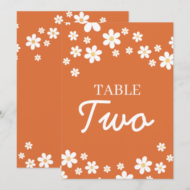 Numéros de table de mariage rétro Daisy Orange (Devant / Derrière)