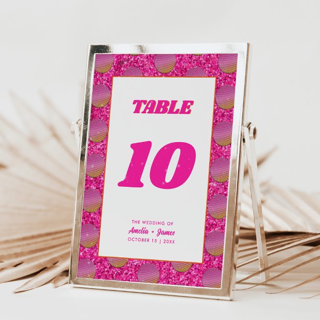 Numéros de table de mariage rose boule disco recto (Front)