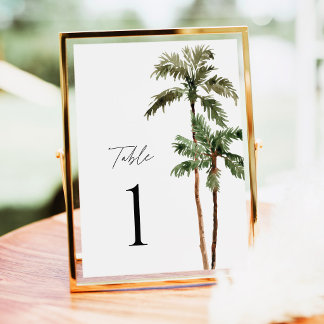 Numéros de table de mariage tropical avec palmiers